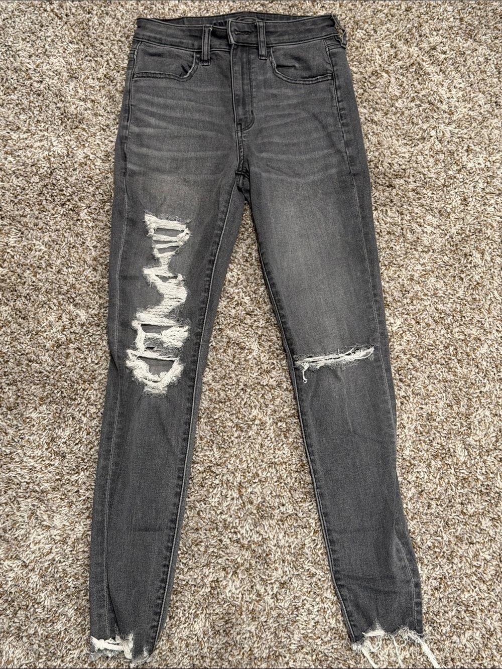 American Eagle Outfitters Women's Ripped Skinny Jeans - Charcoal Gray